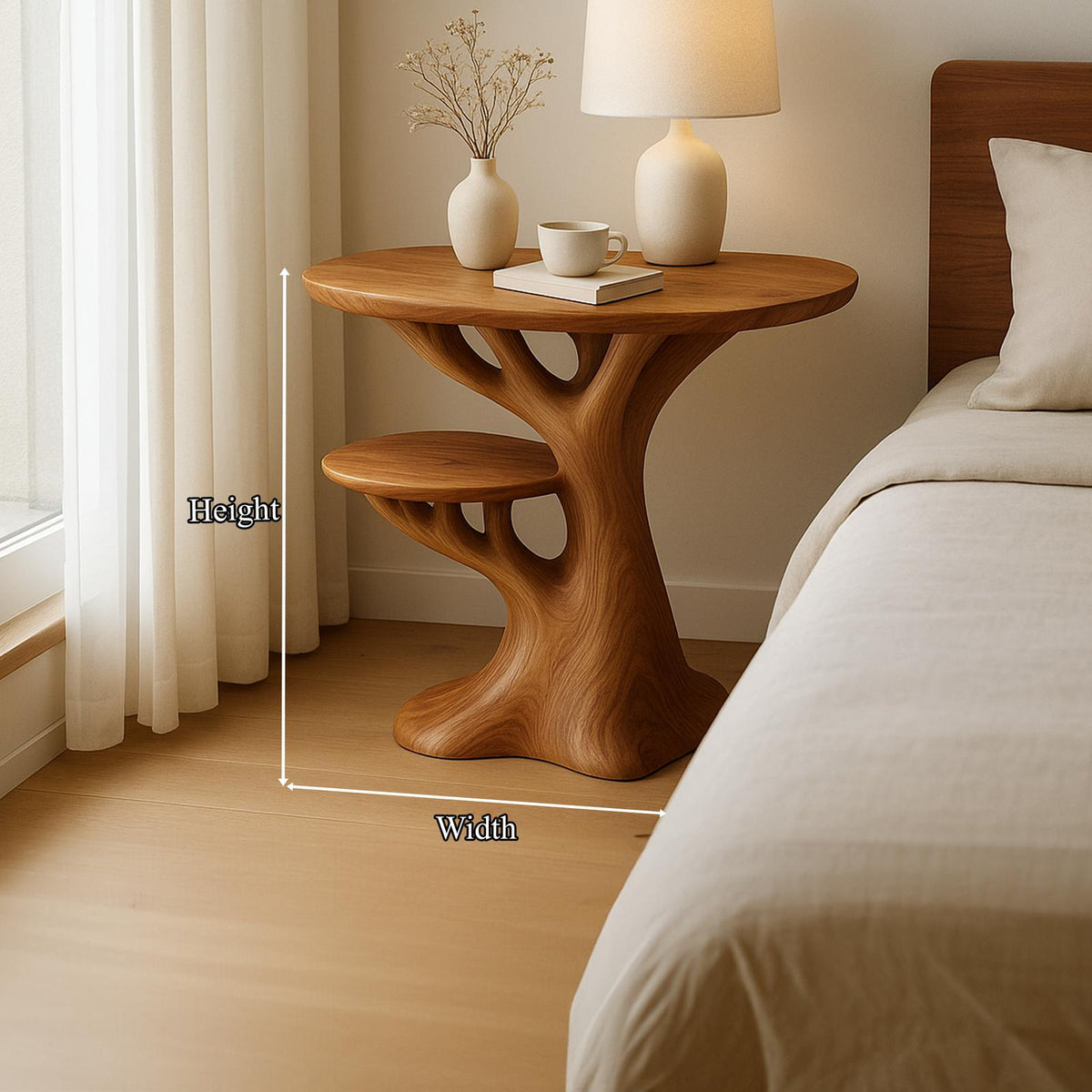 Rustic Tree Branch Bedside Nightstand, Handcrafted Solid Wood End Table & Accent Side Table for Bedroom