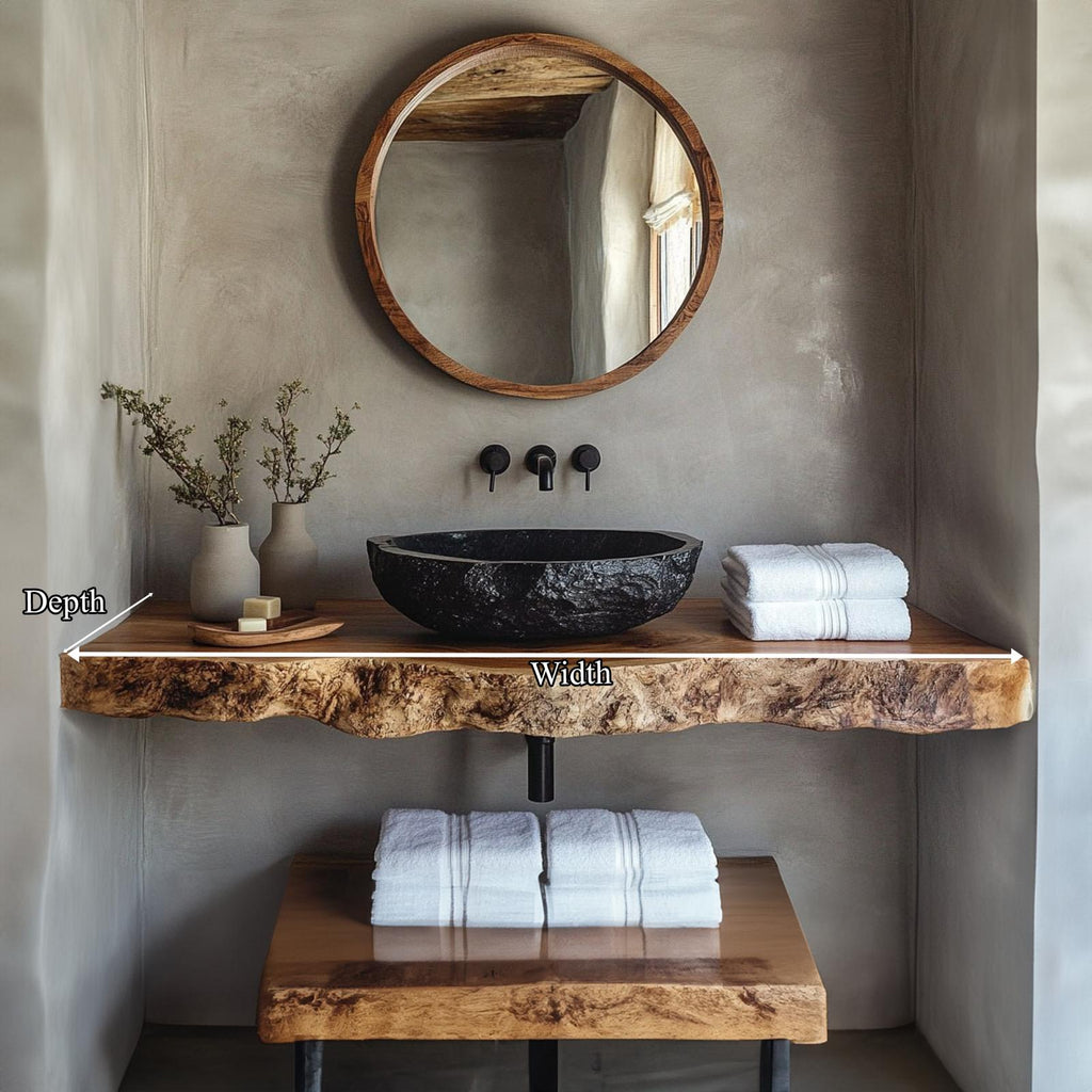 Rustic Floating Shelf, Farmhouse Solid Wood Bathroom Vanity Countertop, Washroom Single Sink Console Shelf