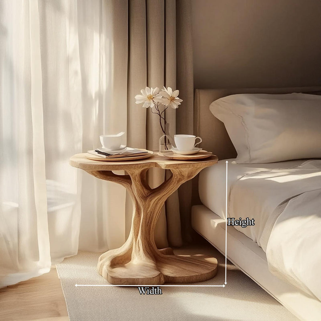 Natural Organic Shape Rustic Wood Side Table, Handcrafted Bedside Nightstand & End Table Accent for Living Room
