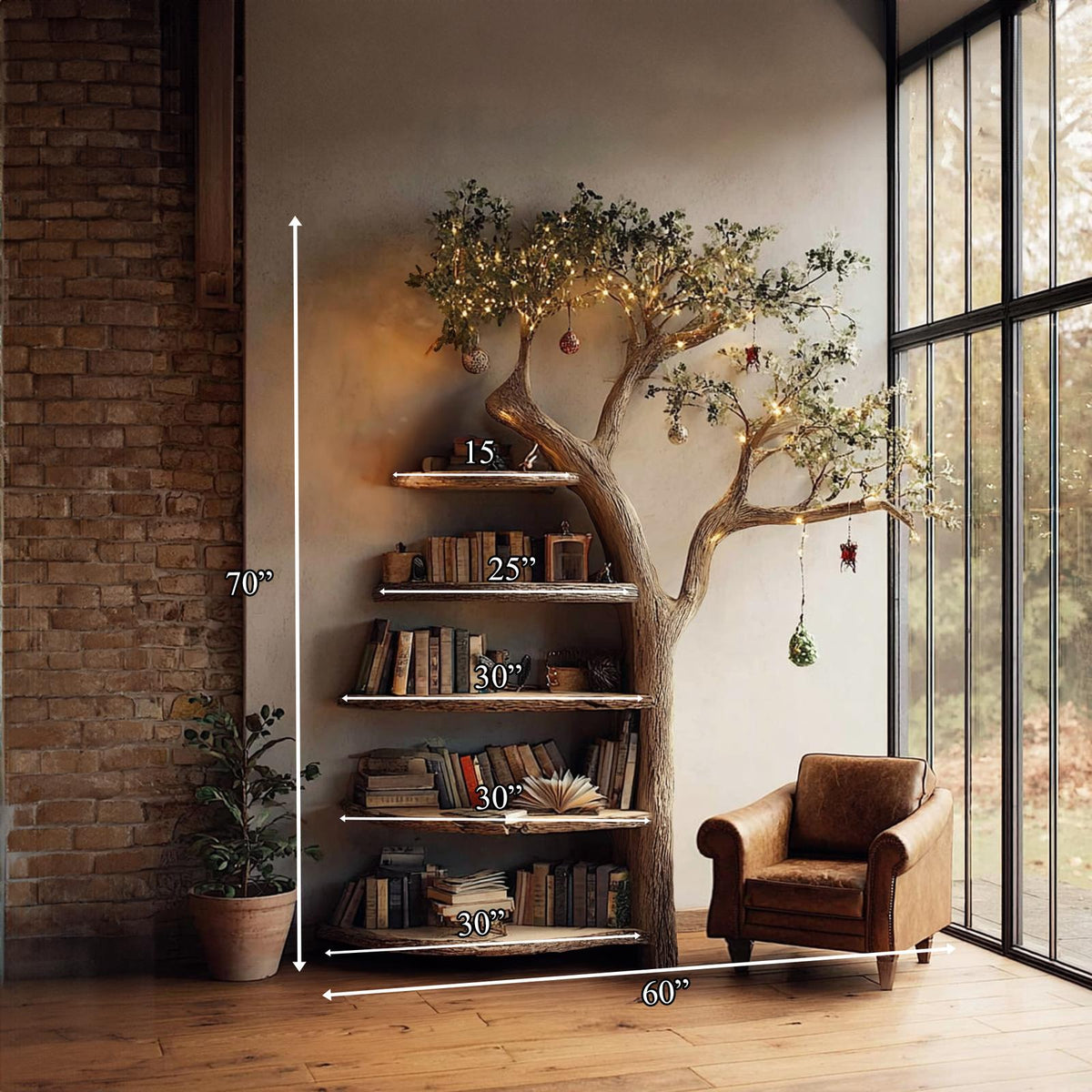 Rustic Branch Bookshelf Living Room Cozy Space