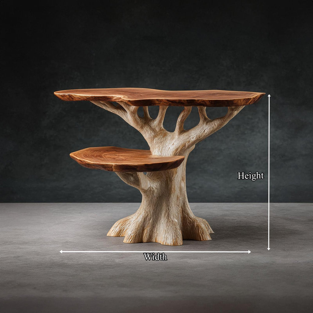 Handcrafted Rustic Sculptural Bedside Table, Wooden Nightstand & Artistic Accent End Table for Bedroom, Living Room