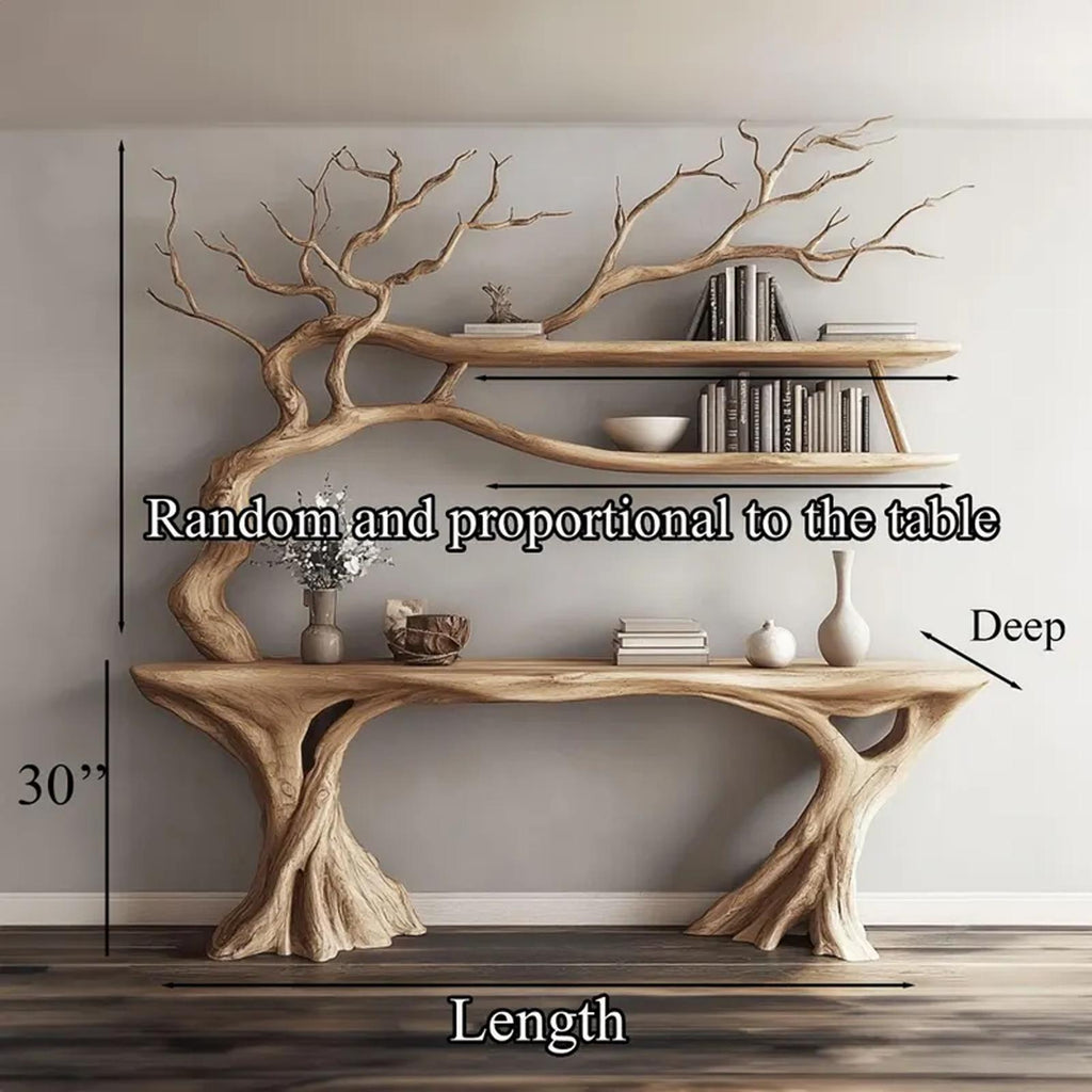Mid-Century Wood Console Table, Rustic Tree Branch Accent Sofa Table, Spooky Gothic Living Room Decor Furniture