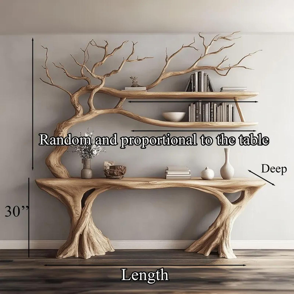 Mid-Century Wood Console Table, Rustic Tree Branch Accent Sofa Table, Spooky Gothic Living Room Decor Furniture