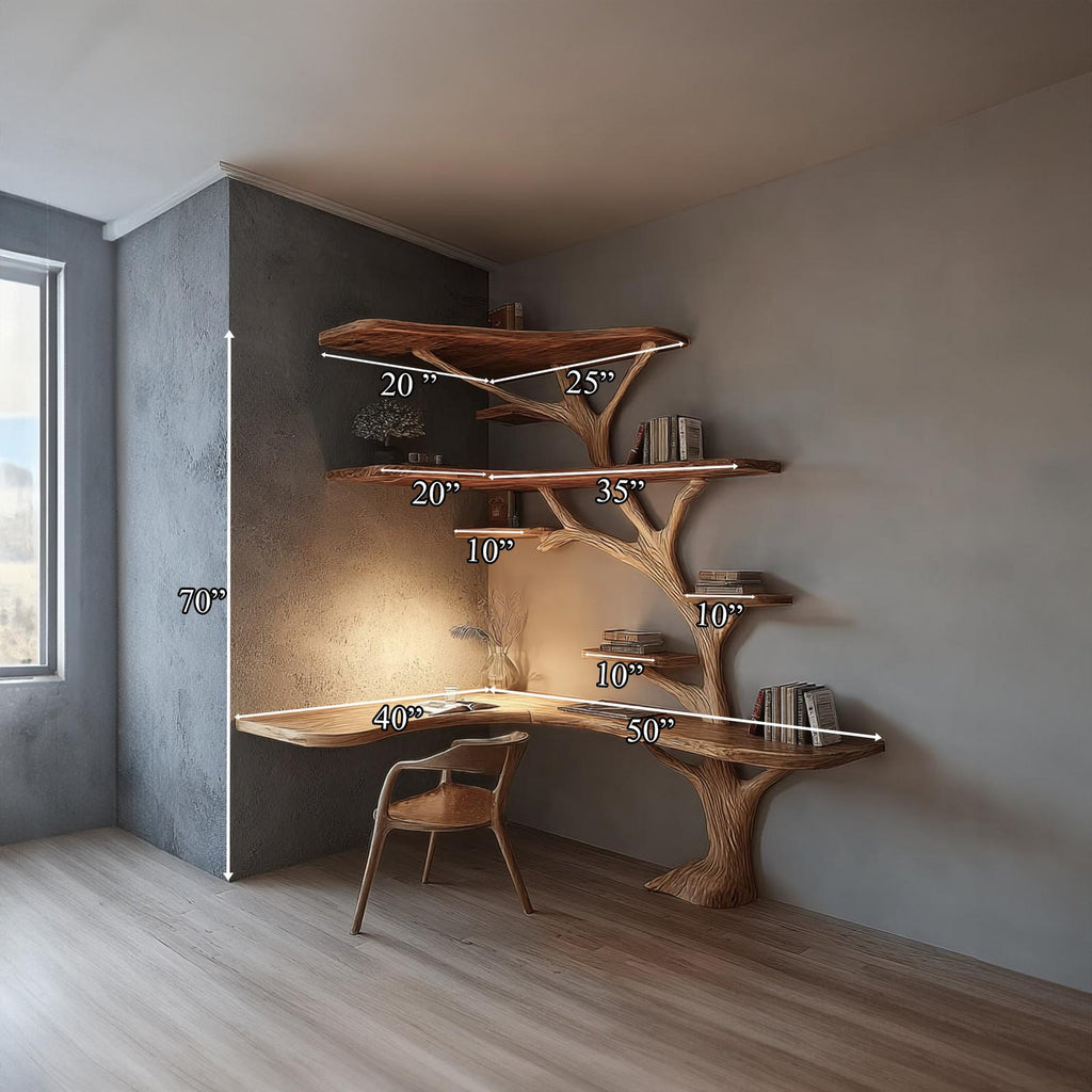 Rustic Branch Bookshelf Desk Living Room Or Home Workspace