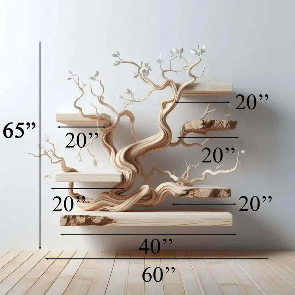 Rustic Handmade Wooden Bookshelf, Tree Branch Wall Mounted Hanging Shelf, Spooky Gothic Home Decor Organizer
