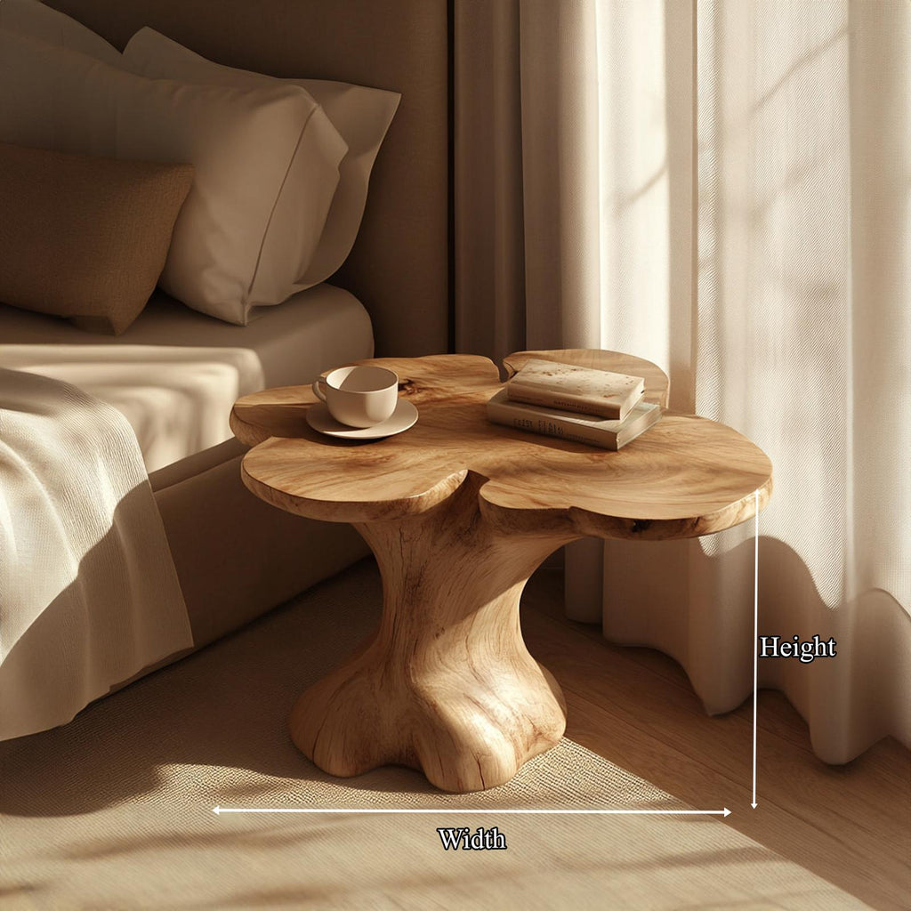 Rustic Organic Shaped Wood End Table, Handcrafted Bedside Nightstand & Accent Side Table for Bedroom & Living Room