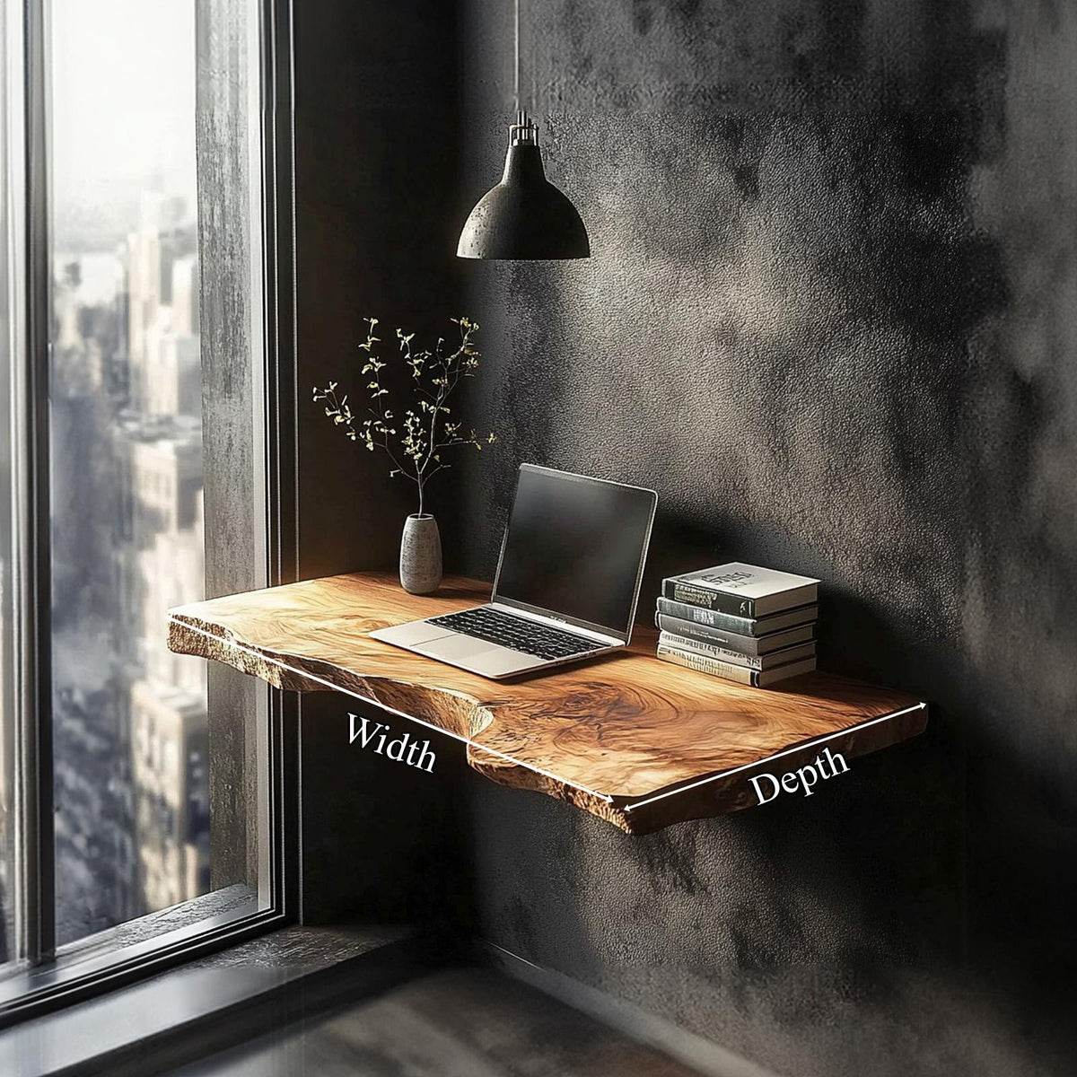 Rustic Floating Wood Desk, Wall Mounted Compact Space-Saving Laptop Workbench for Home Office Workspace or Living Room