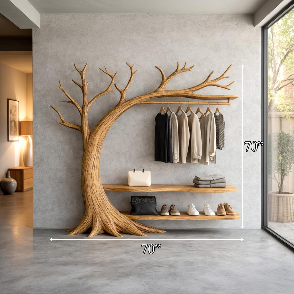 Organic Wood Tree Coat Rack Modern Living Room