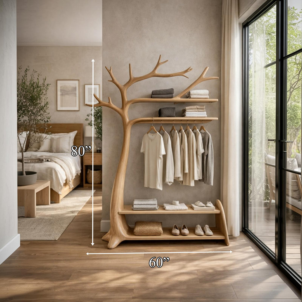 Natural Tree Coat Rack Bedroom Corner