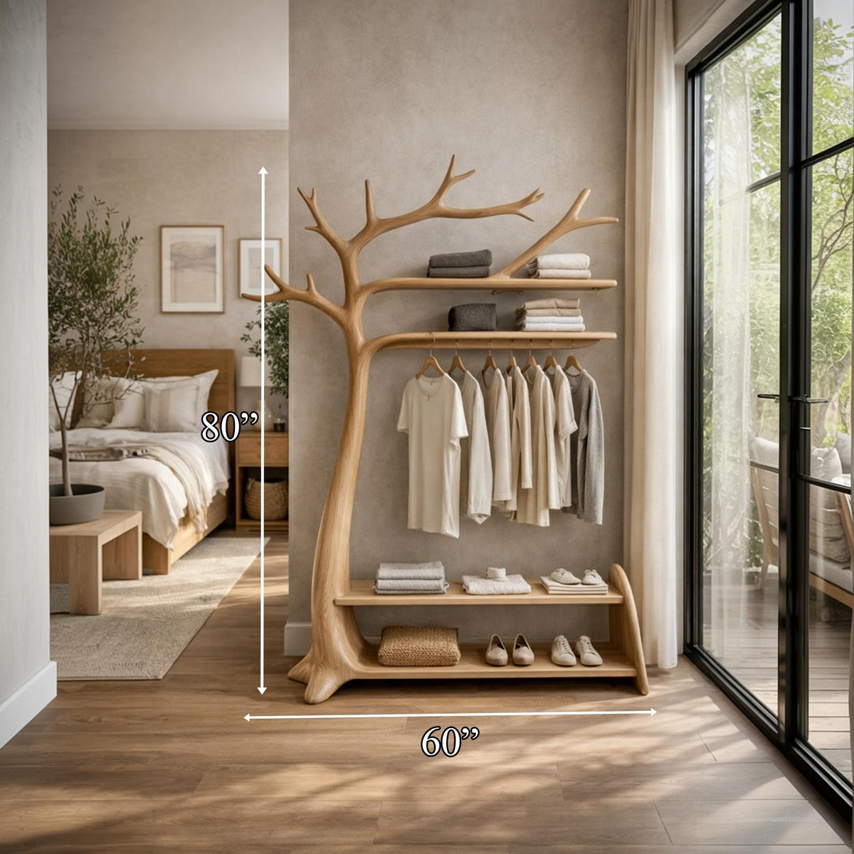 Natural Tree Coat Rack Bedroom Corner