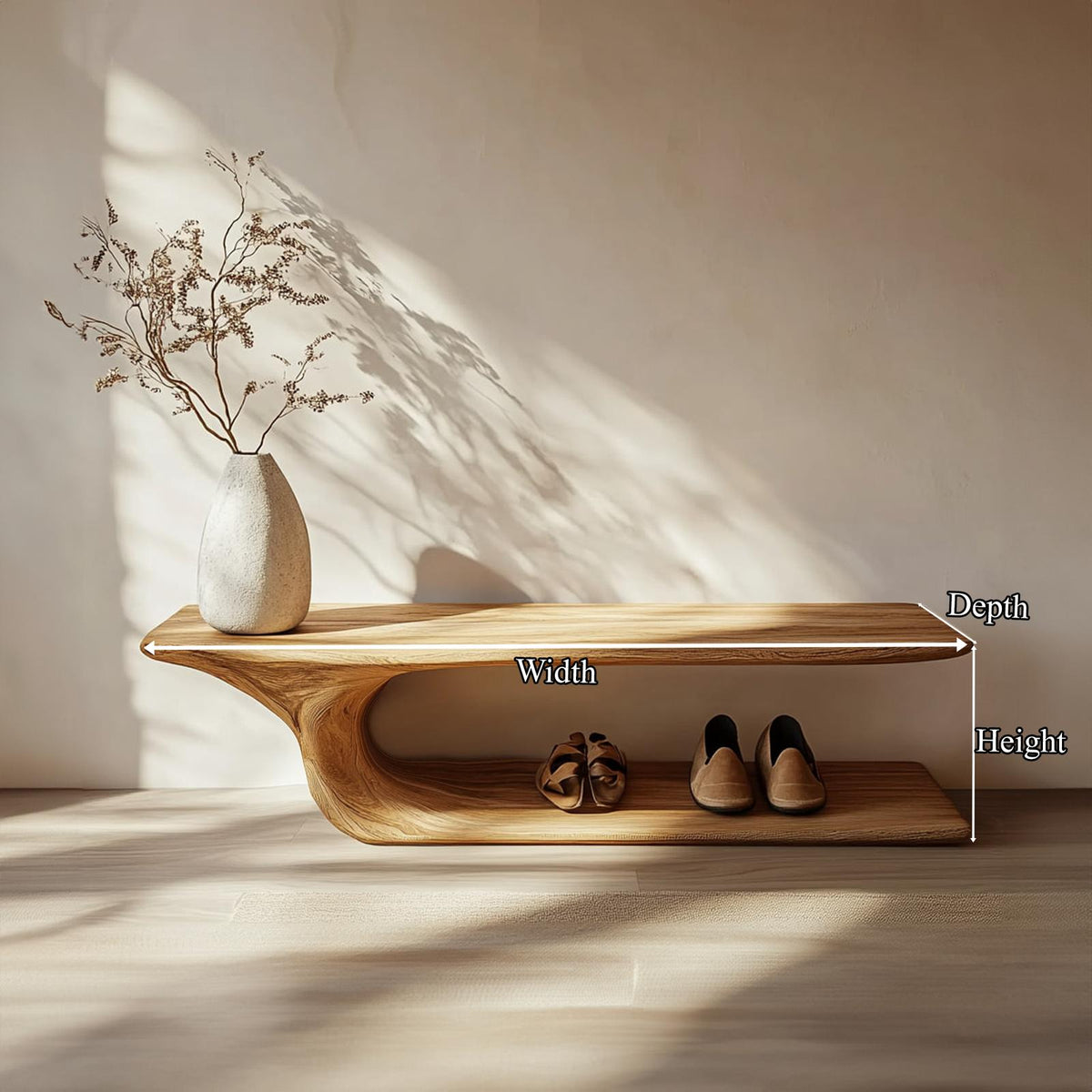 Mid Century Minimalist Wood Shoe Bench Entry Space