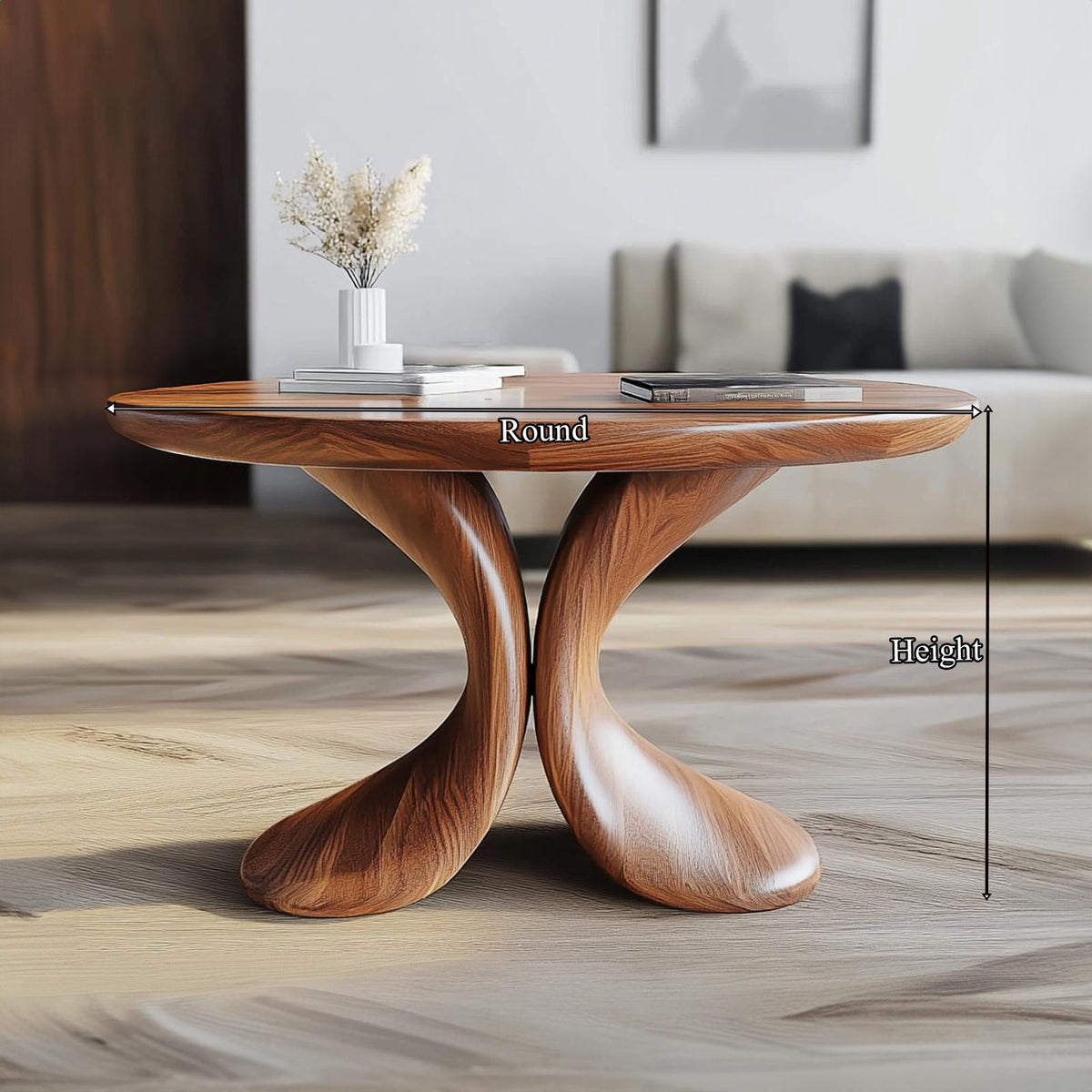 Modern Sculptural Coffee Table, Unique Solid Wood Abstract Art Shape Centerpiece Table for Contemporary Living Room
