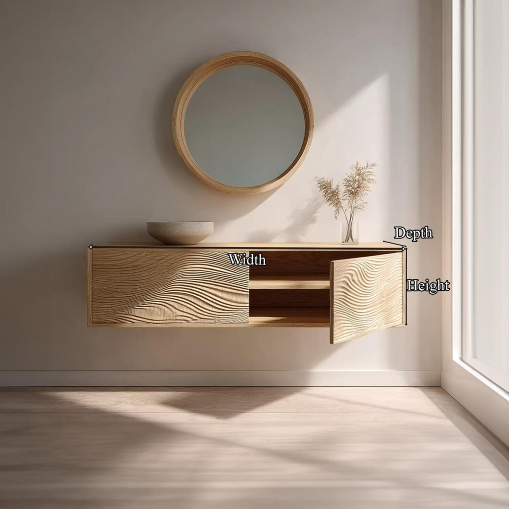 Spry Interior Rustic Floating Bathroom Vanity Countertop, Solid Wood Wall Mounted Single Sink Washroom Basin Console SINLKIBRV181