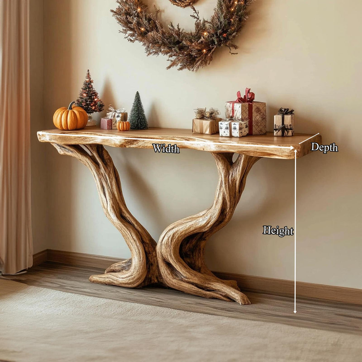 Mid Century Modern Entryway Table, Organic Carved Wood Legs, Compact Console Table for Living Room Corner