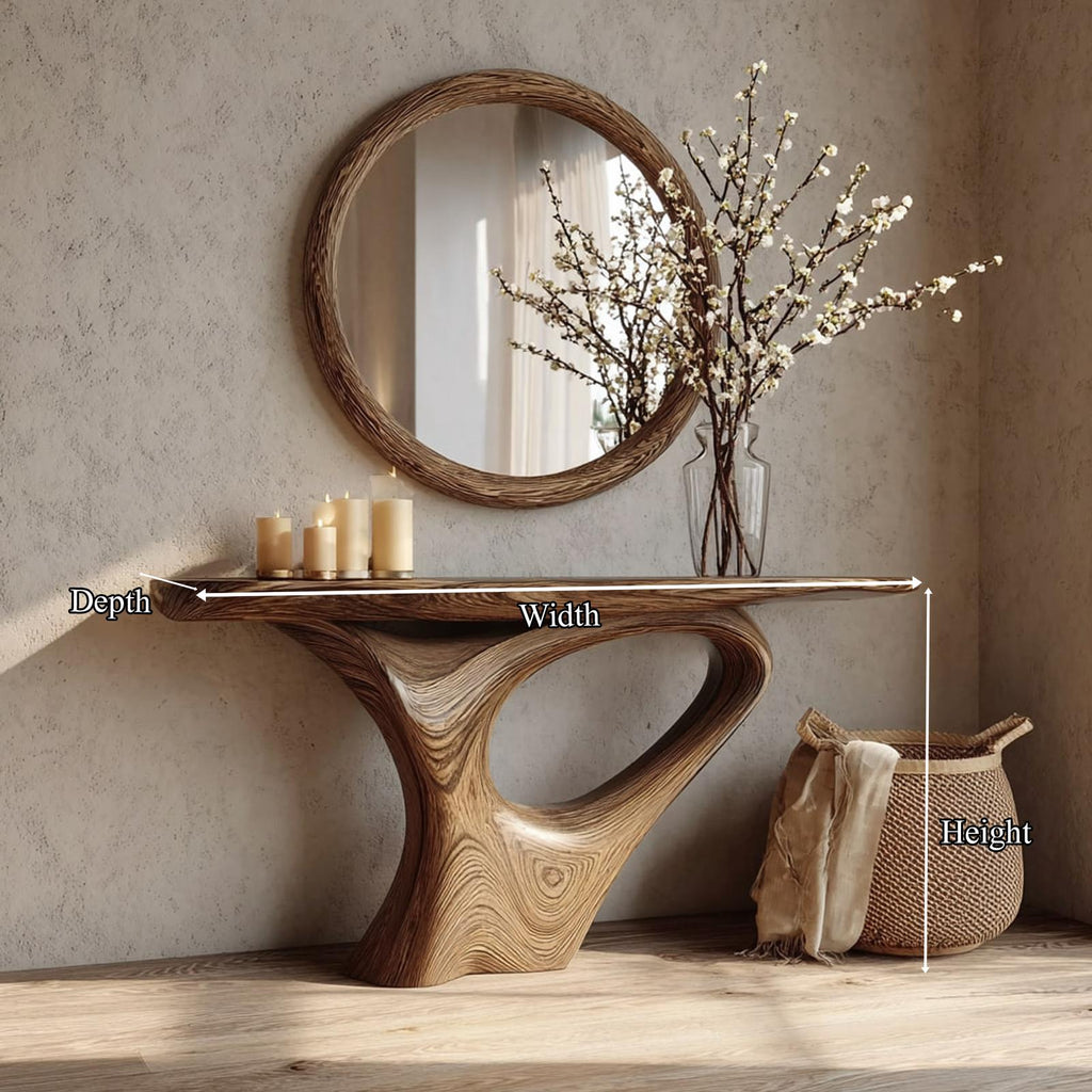 Mid Century Modern Organic Solid Wood Console Table, Living Room & Entryway Accent Sofa Table, Model