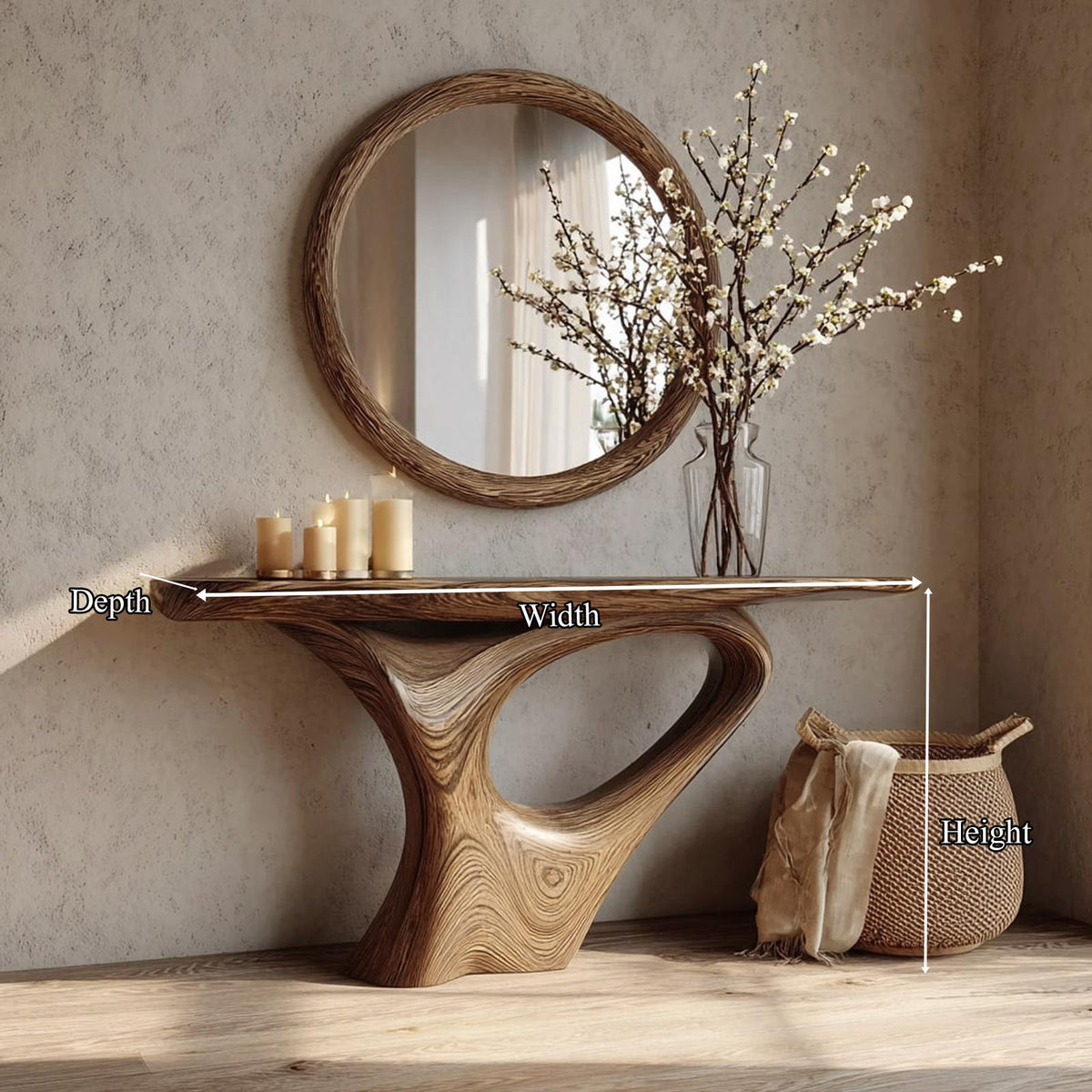 Mid Century Modern Organic Solid Wood Console Table, Living Room & Entryway Accent Sofa Table, Model
