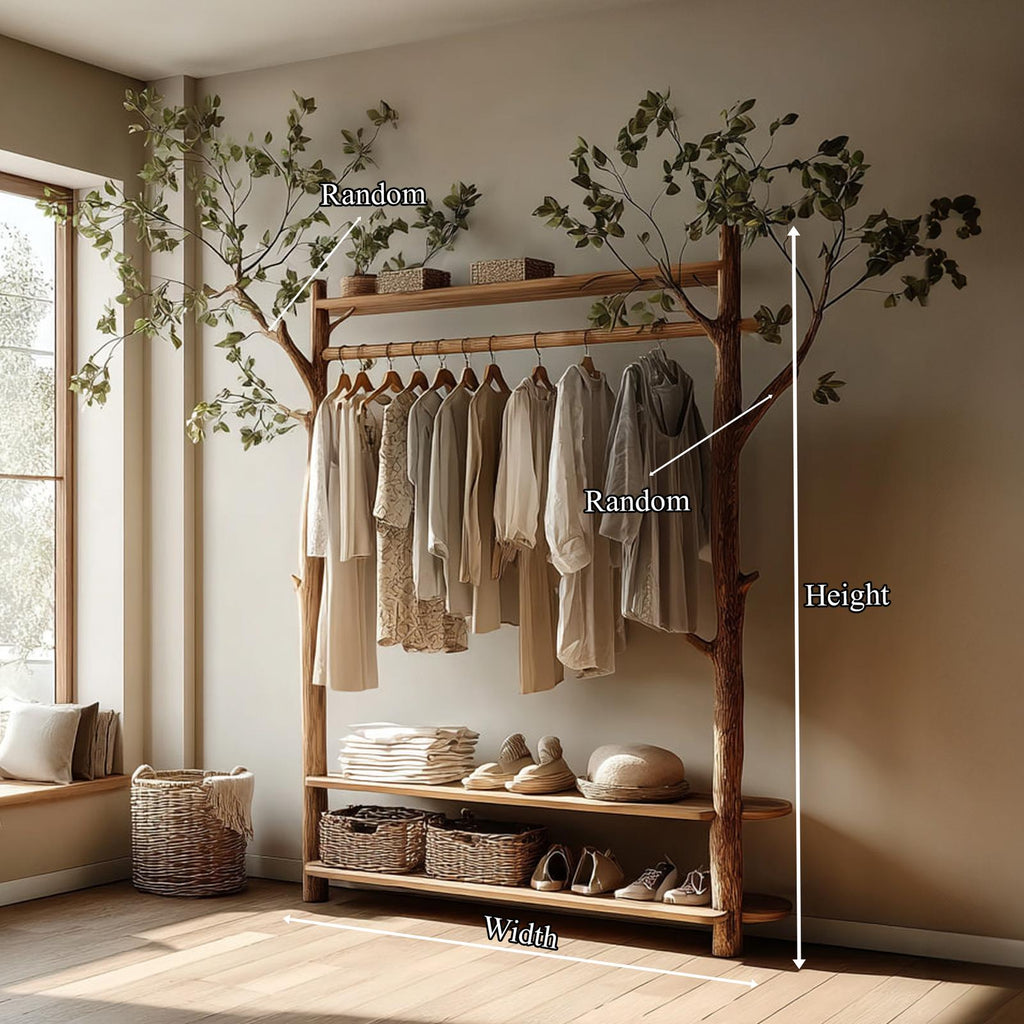 Rustic Tree Clothes Rack Solid Wood Bedroom Organizer