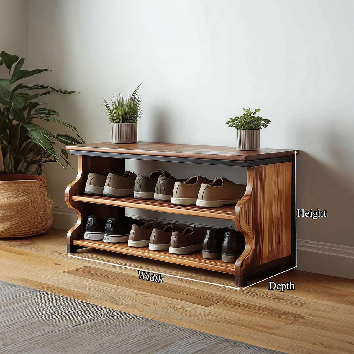 Midcentury Shoe Rack Bench Farmhouse Entryway