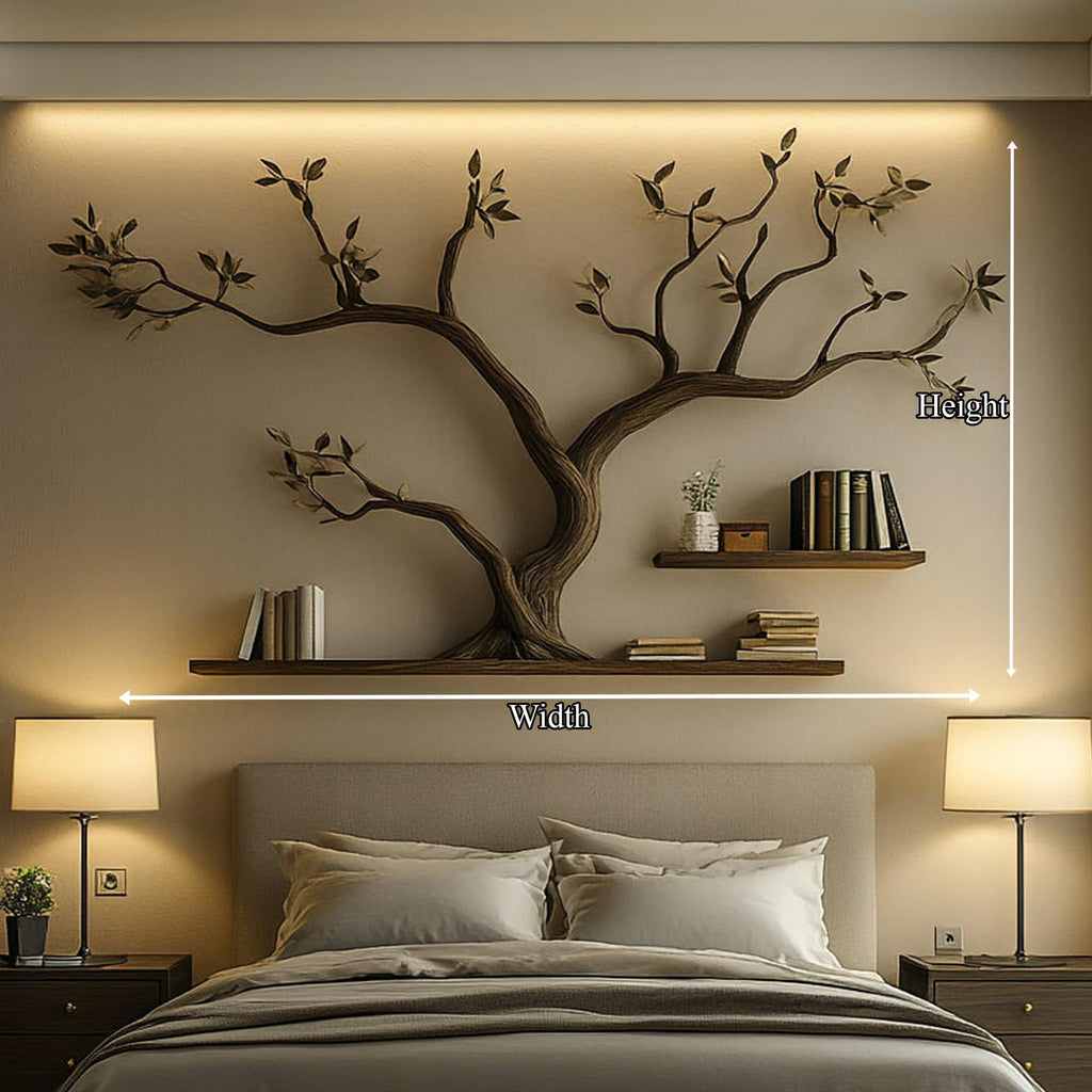 Mid Century Organic Tree Bookshelf Headboard Bedroom Design