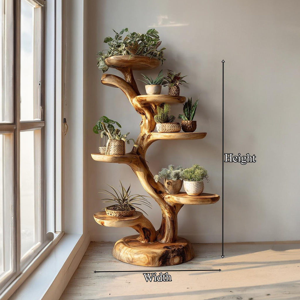 Rustic Tree Plant Stand Botanical Living Room