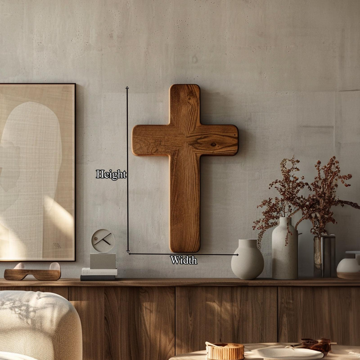 Spry Interior Rustic Minimalist Wood Wall Cross, Handcrafted Christian Spiritual Hanging Decor for Living Room & Meditation Altar SINLKIWD011