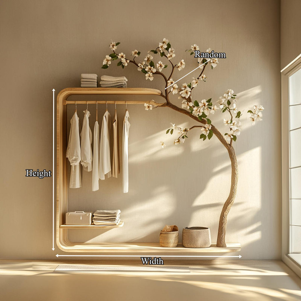 Minimalist Wood Tree Wardrobe, Handcrafted Solid Wood Garment Rack, Standing Clothes Coat Stand Organizer