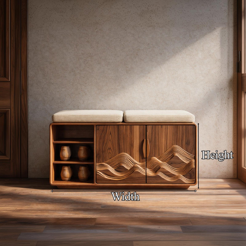 Rustic Wood Shoe Bench, Hallway Storage & Organizer Entryway Seating Bench with Shelf