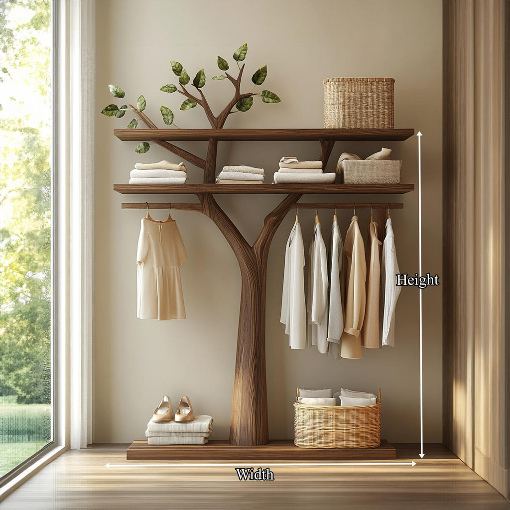 Sculptural Wooden Tree Clothing Rack, Artistic Solid Wood Standing Coat Stand, Creative Bedroom Clothes Hanging Rack
