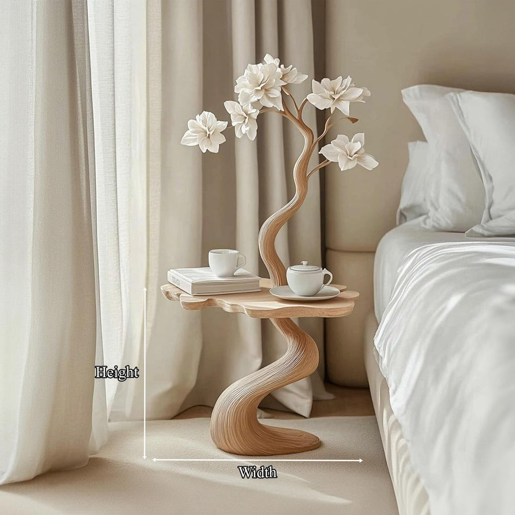 Rustic Tree Shaped Wood Side Table, Handcrafted Natural Log Bedside Nightstand & Accent End Table for Bedroom