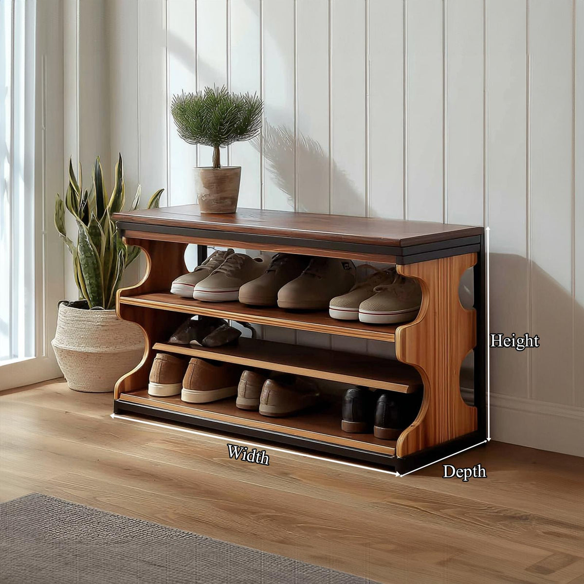 Midcentury Shoe Organizer Bench Entryway
