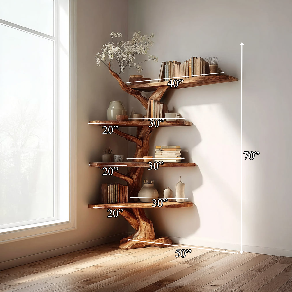 Spry Interior Handcrafted Rustic Corner Floating Shelf, Wooden Branch Storage Organizer & Artistic Wall Display for Cozy Living Room SINLKITB471