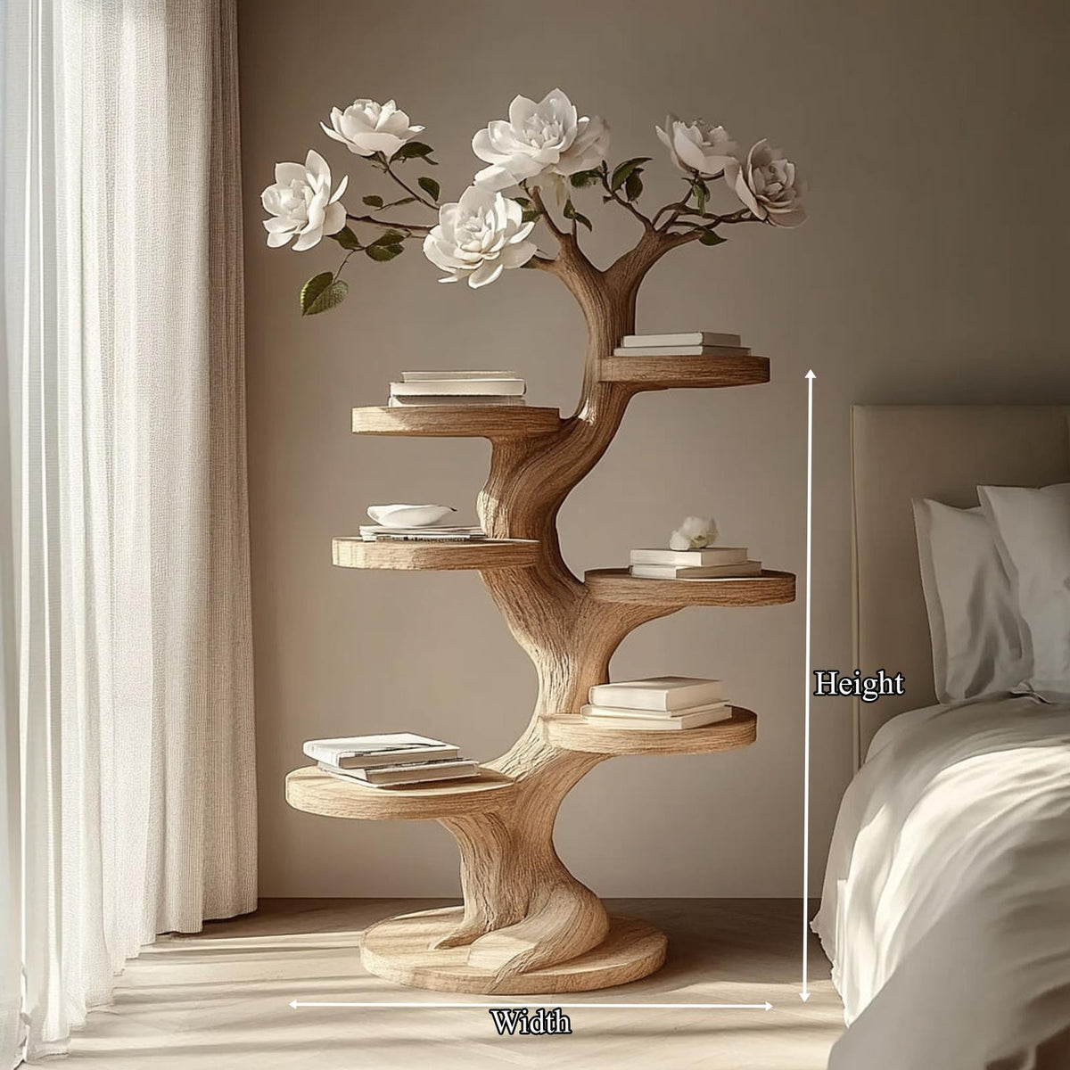Rustic Tree Branch Nightstand, Artistic Handcrafted Wood Bedside Table & Accent End Table for Bedroom, Living Room