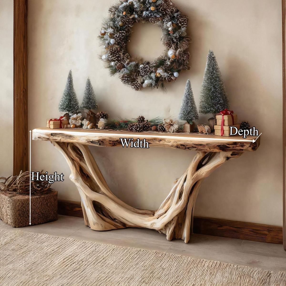 Rustic Solid Wood Console Table, Live Edge Foyer Table, Handcrafted Entryway & Living Room Holiday Accent