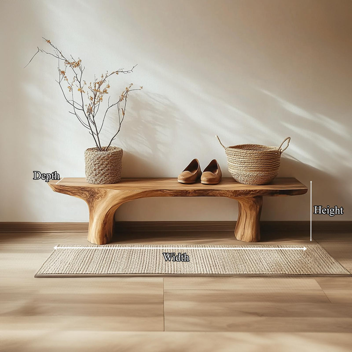 Rustic Live Edge Bench Living Room Entryway Furniture