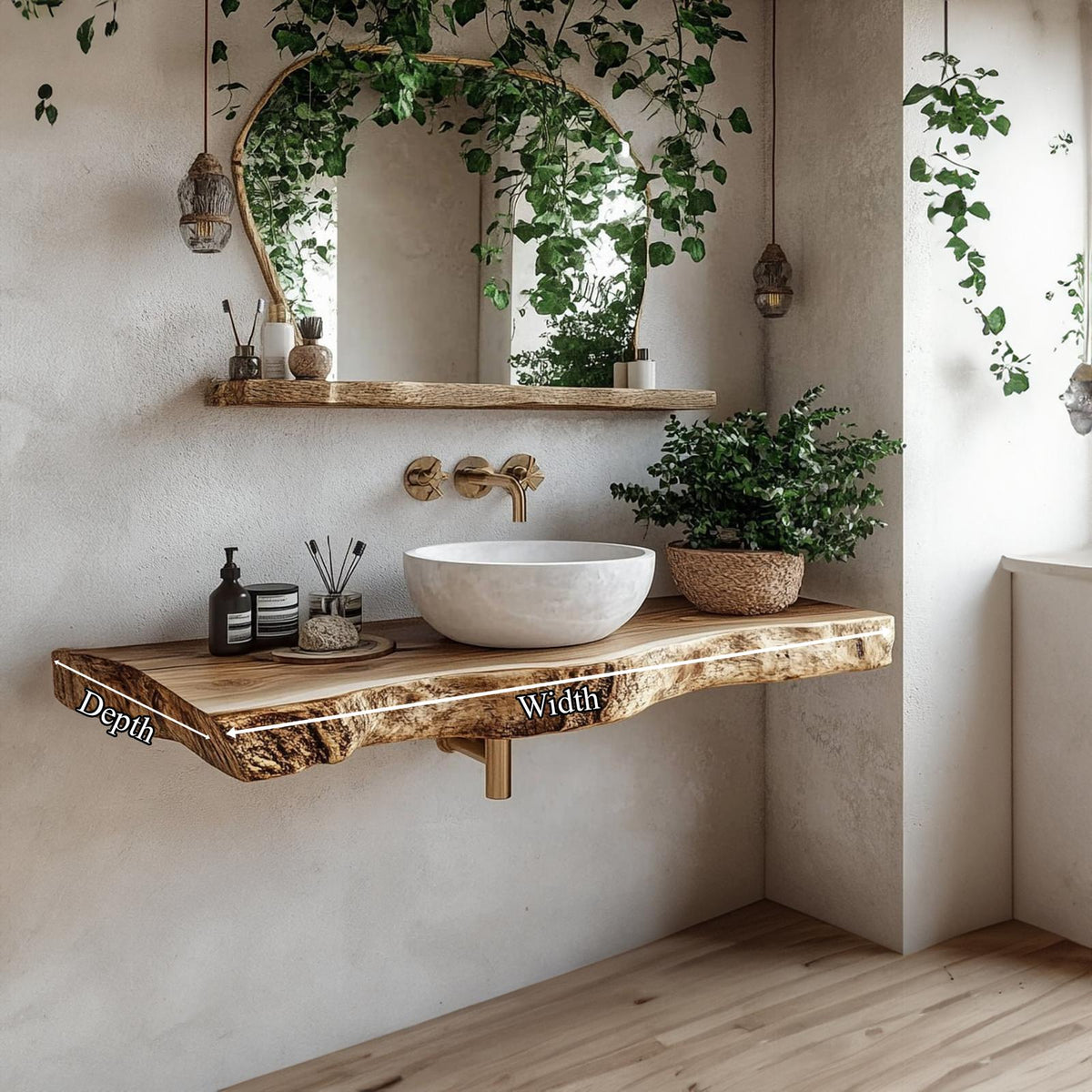 Rustic Floating Shelf Vanity Natural Finish Bathroom