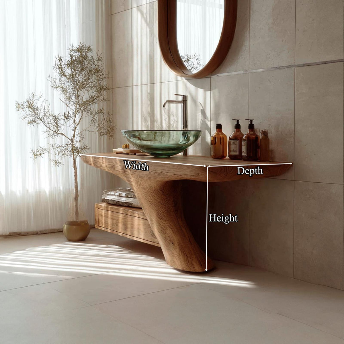 Rustic Minimalist Storage Vanity, Solid Wood Bathroom Single Sink Countertop Cabinet, Washstand Console