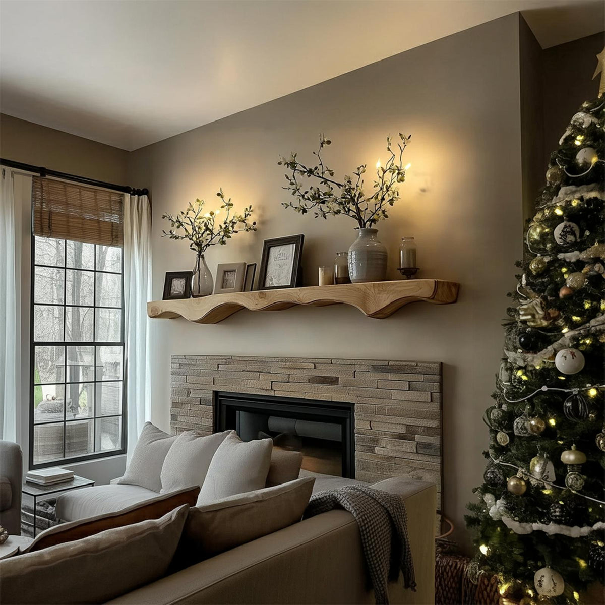 Mid Century Christmas Floating Wall Shelf Living Room Fireplace