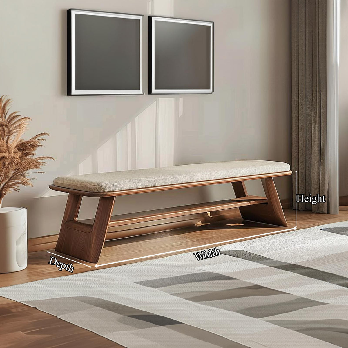 Mid Century Wooden Bench Living Room Decor