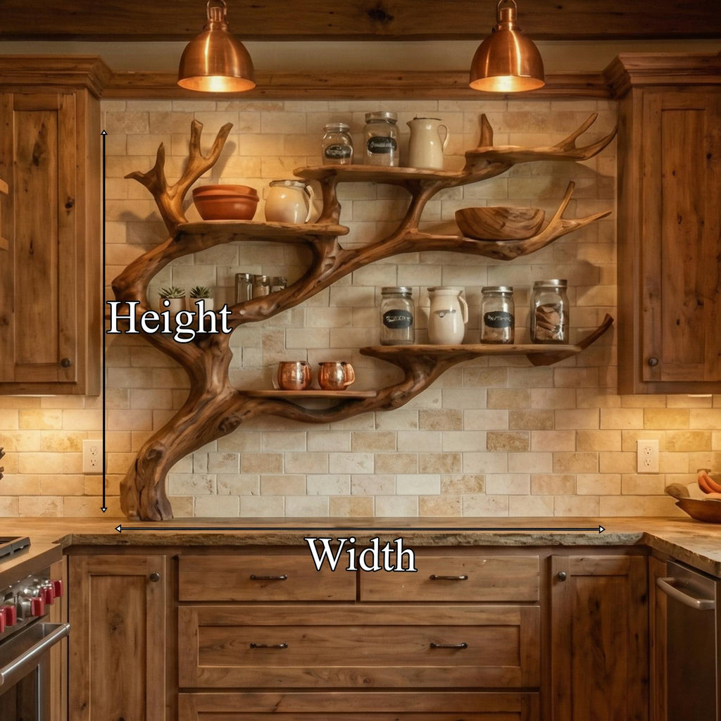 Rustic Tree Branch Wall Shelf Kitchen Storage Display Decor