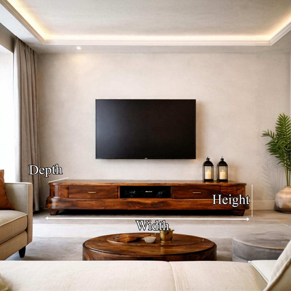 Rustic Handcrafted Solid Wood Media Storage Cabinet, Minimalist TV Console Sideboard Credenza for Living Room