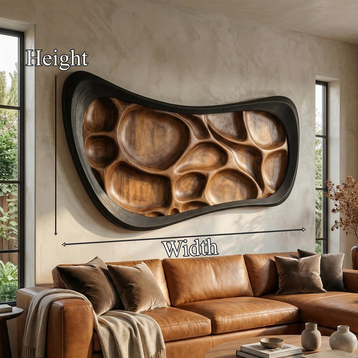 Rustic Wood Sculpture Wall Panel, Handcrafted 3D Wooden Hanging Art for Living Room & Lounge