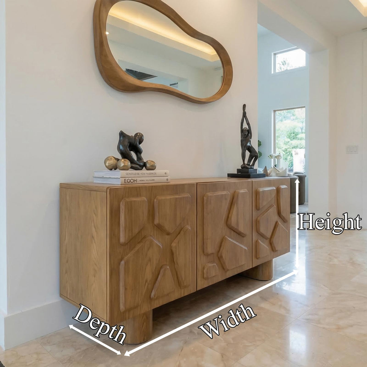 Minimalist Solid Wood Storage Cabinet, Modern Clean Structured Sideboard Credenza for Living Room, Hallway