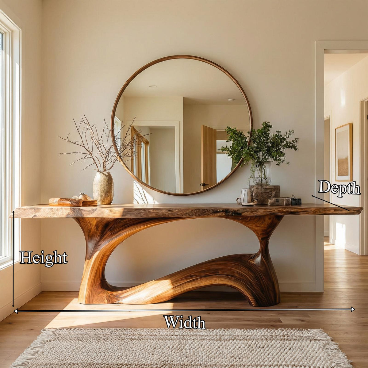 Natural Live Edge Wood Console Table, Sculptural Entryway, Hallway & Sofa Back Accent Table
