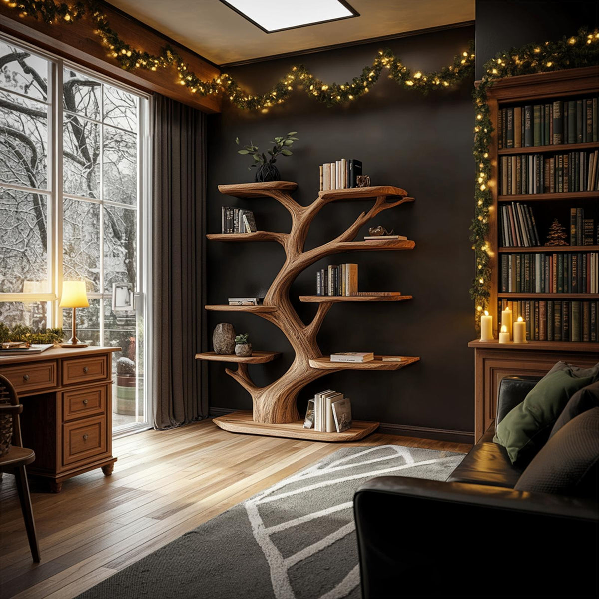 Rustic Tree Wall Shelf, Handmade Solid Wood Branch Bookcase, Holiday Decor Floating Shelf for Bedroom