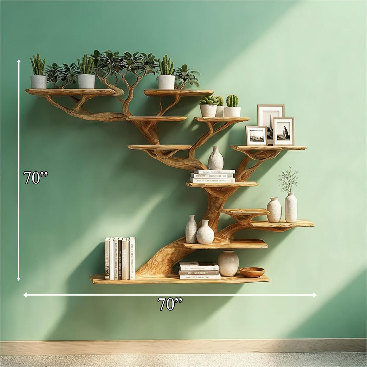 Rustic Organic Tree Branch Shelf, Handcrafted Wood Floating Bookshelf & Decorative Wall Art Display for Study, Lounge