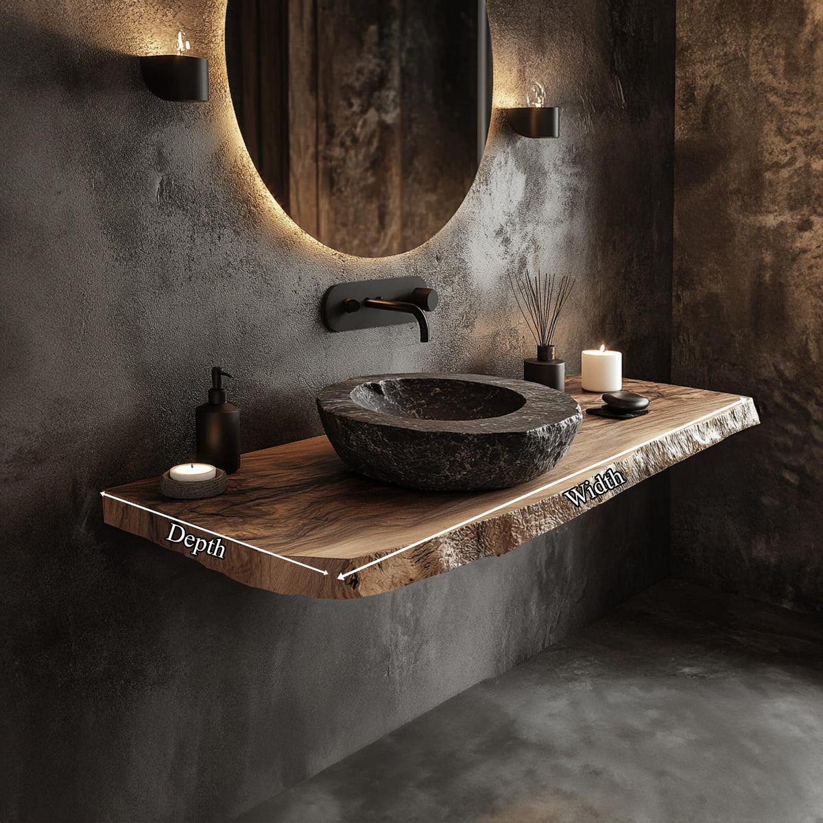 Spry Interior Mid-Century Floating Vanity Countertop, Solid Wood Bathroom Single Sink Basin Shelf, Wall Mounted Washroom Console SINLKIBRV187