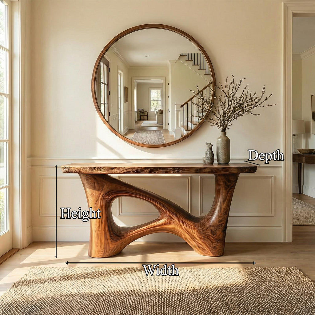 Organic Asymmetric Base Wood Console Table, Handcrafted Entryway, Hallway & Sofa Back Table