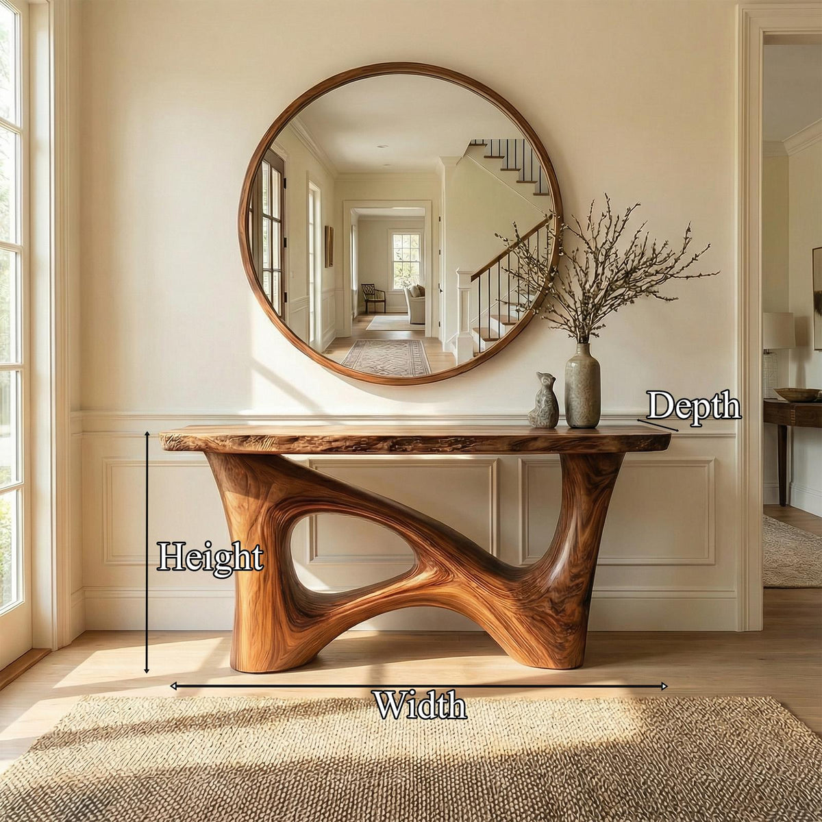 Organic Asymmetric Base Wood Console Table, Handcrafted Entryway, Hallway & Sofa Back Table