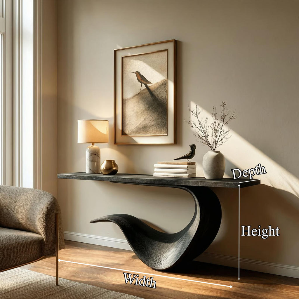 Modern Sculptural Console Table, Solid Wood Entryway, Hallway & Sofa Back Accent Table
