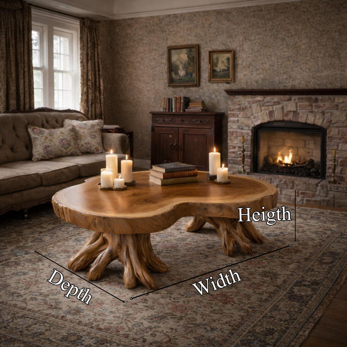 Spry Interior Natural Stump Base Solid Wood Coffee Table, Organic Rustic Tree Trunk Center Table for Cabin Living Room, SINLKICF310
